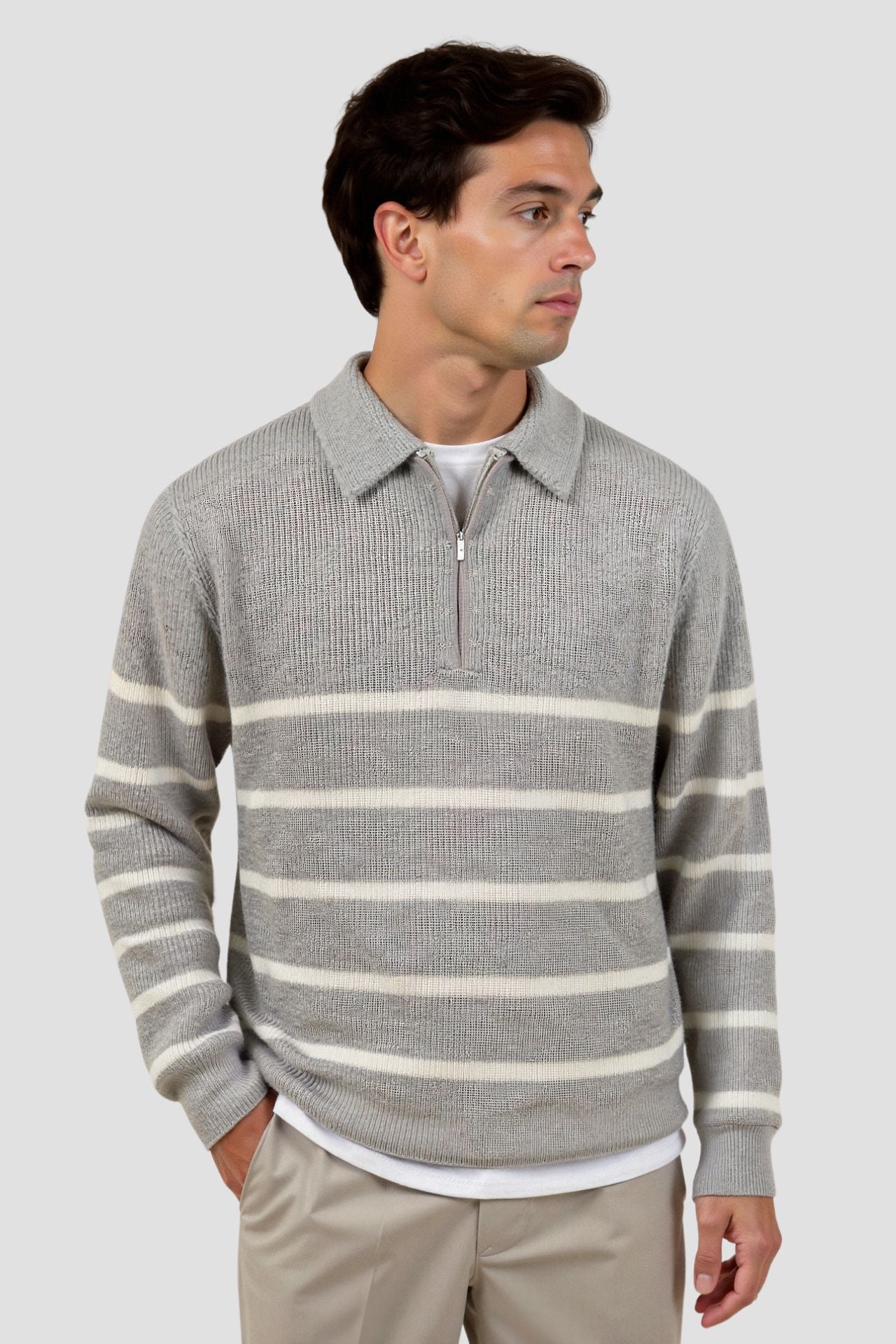 Half-Zip Sweater – Striped Knit with Warm and Breathable Fit