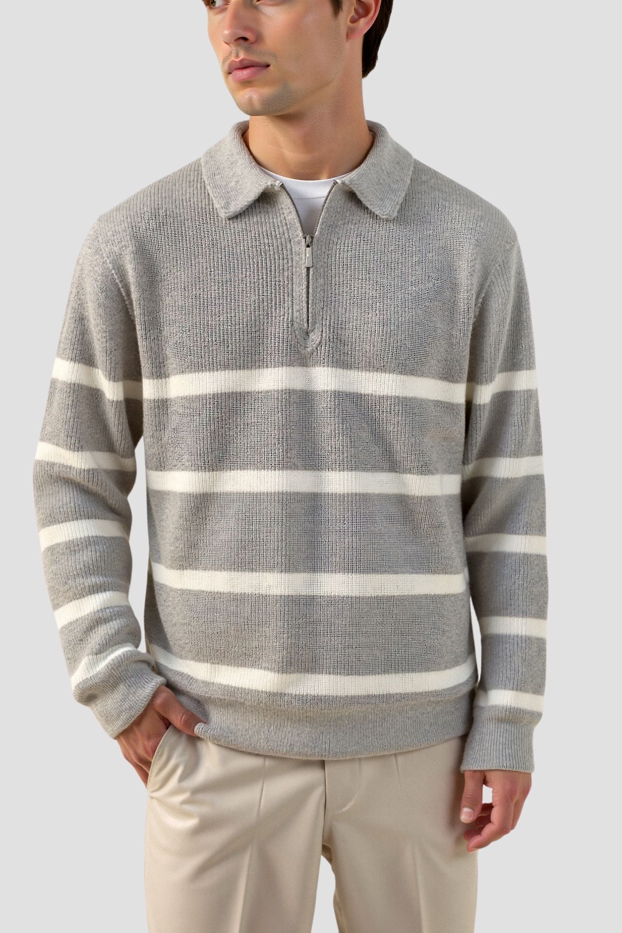 Half-Zip Sweater – Striped Knit with Warm and Breathable Fit