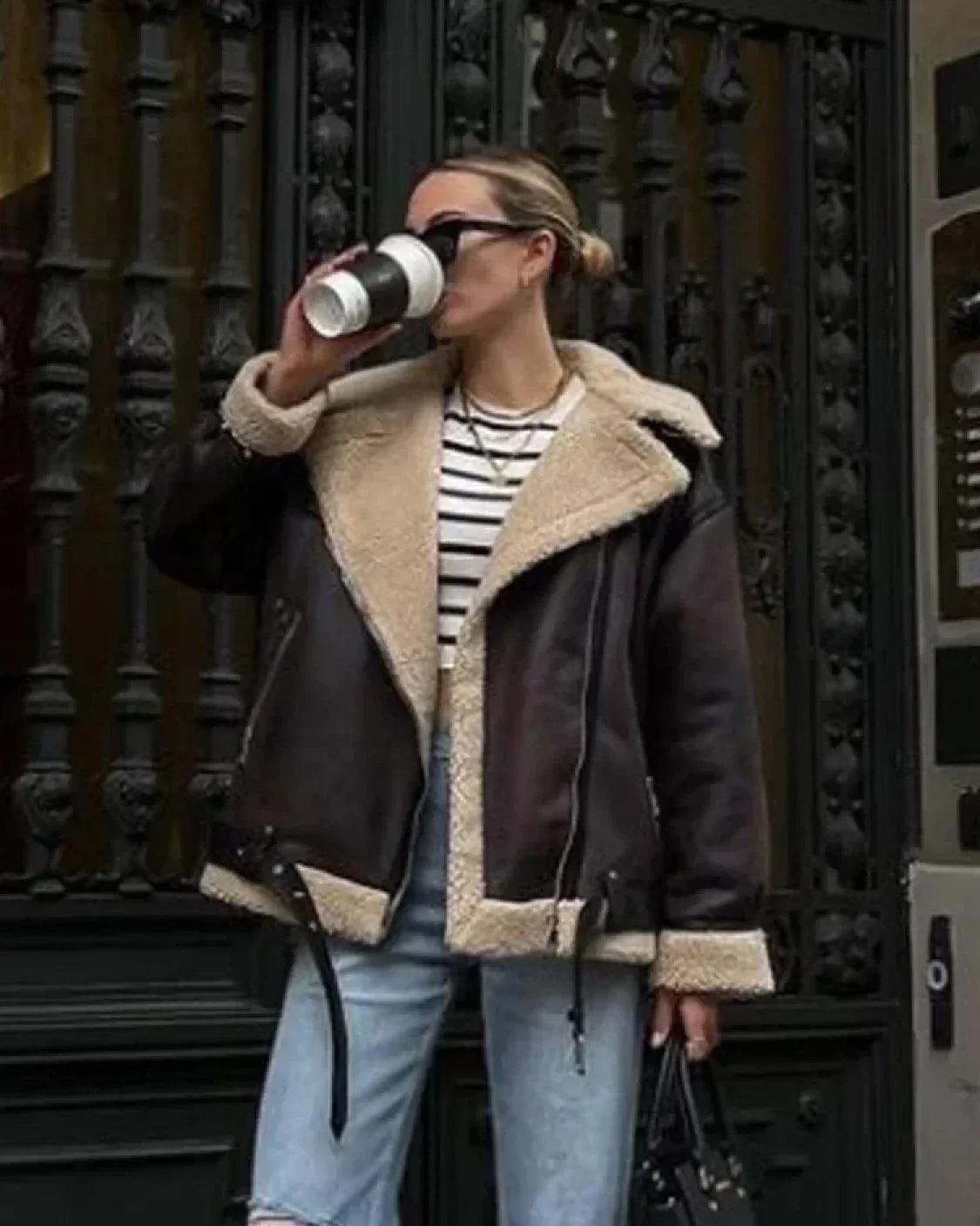 Womens Faux Fur Aviator Jacket