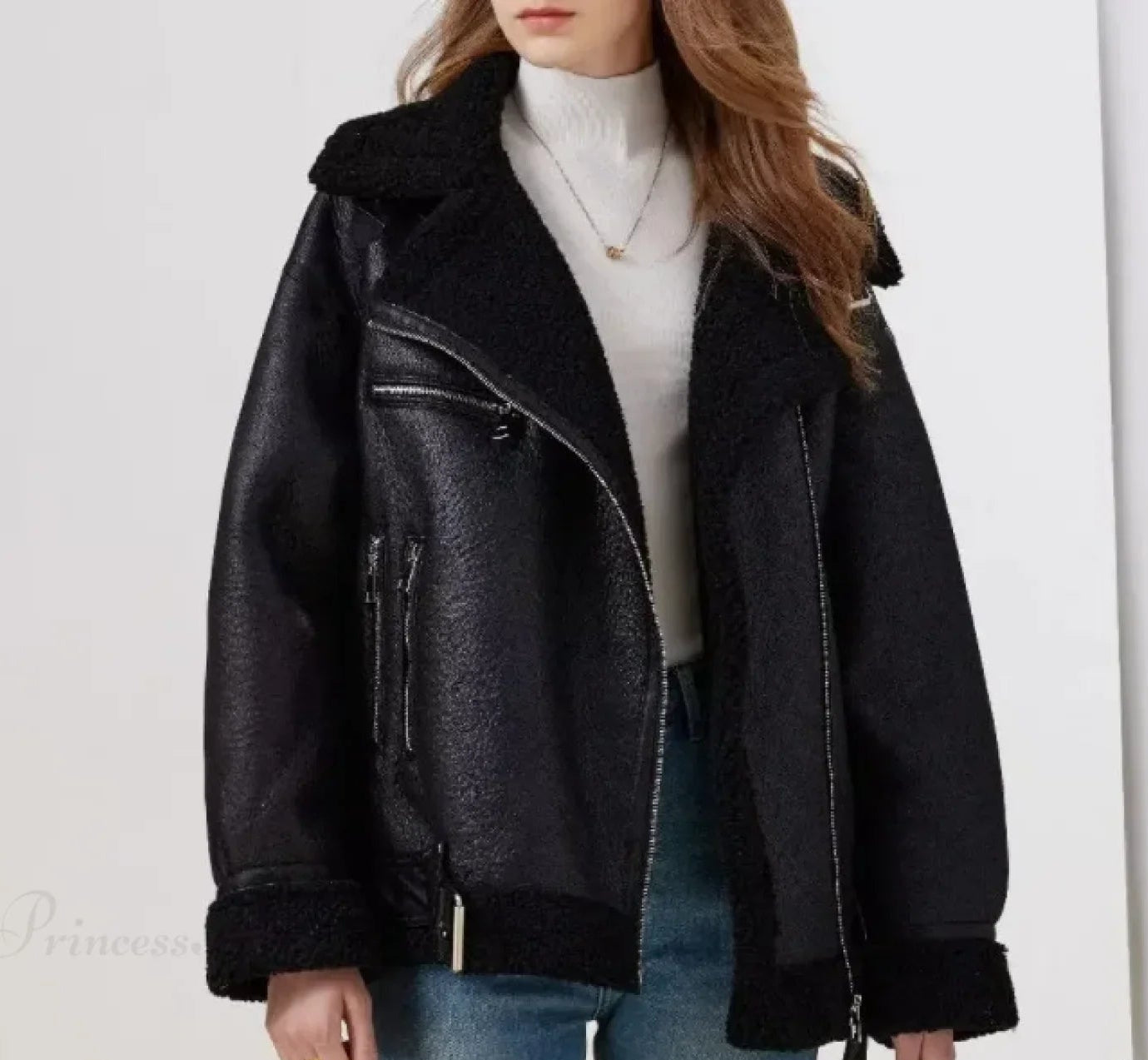 Womens Faux Fur Aviator Jacket